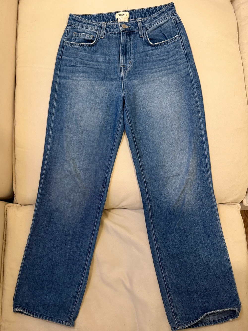 L'AGENCE Women's Blue High-Rise Straight Leg Jeans